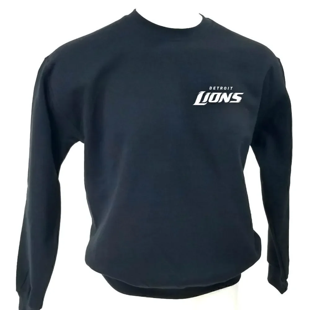 DETROIT LIONS Double Script Logo BLACK Pullover Crewneck, Sweatshirt - y2k 90s - Picture 2 of 5